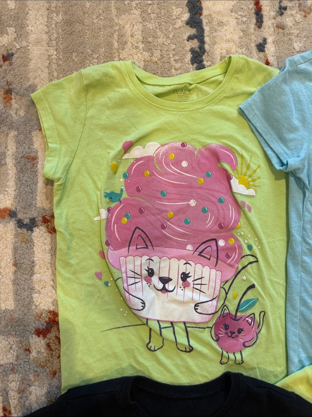 Girls Short Sleeve Graphic Tees - Yellow, Light Blue, Black, Lime